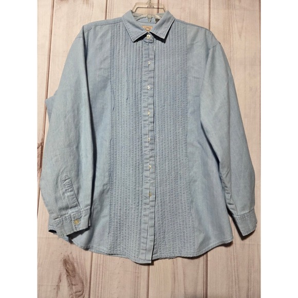 G.H. Bass & Co. Tops - G.H. Bass Women Blue Chambray Pintuck Button Down Shirt Large Cotton Long Sleeve